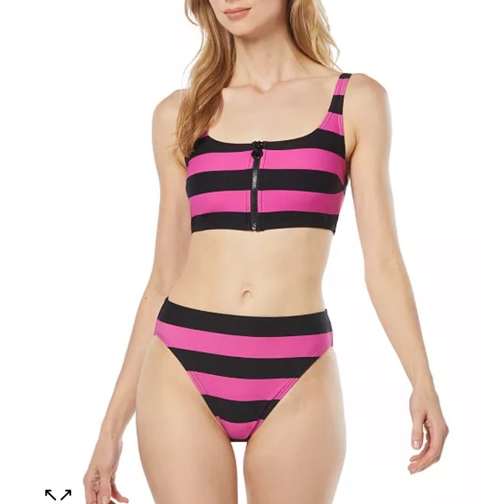 Michael Kors black and pink‎ 2 piece bathing suit zip medium  NWT